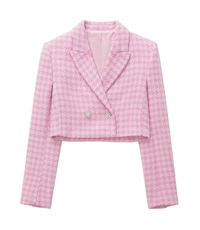 Houndstooth Texture Casual Suit Jacket Textured Culottes Suit For Women