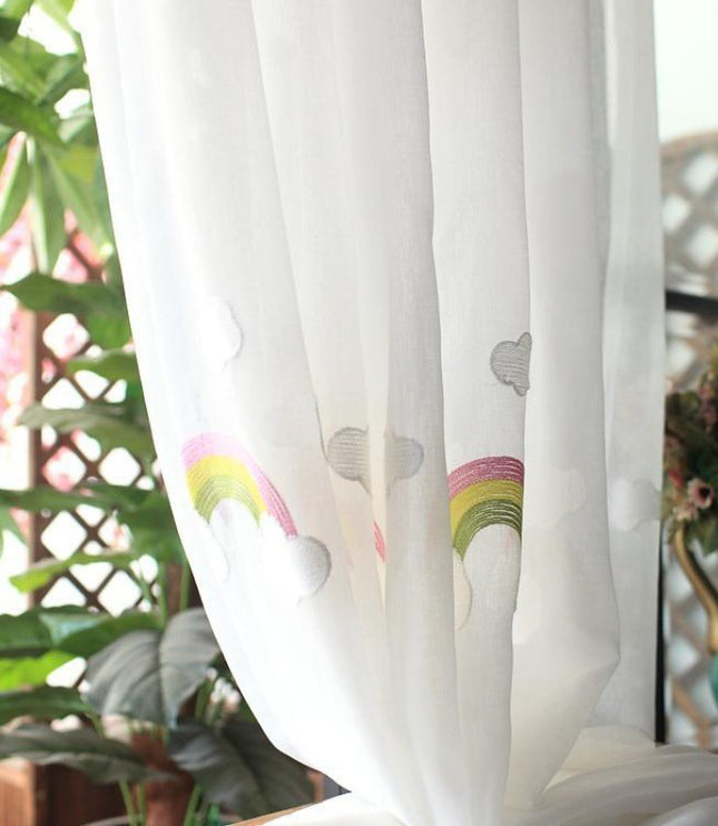 Children's Rainbow Gauze Curtains With Pastoral Embroidery
