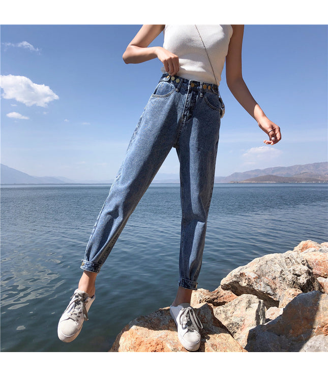 Women's Jeans Loose And Slim High Waist Cropped Trousers