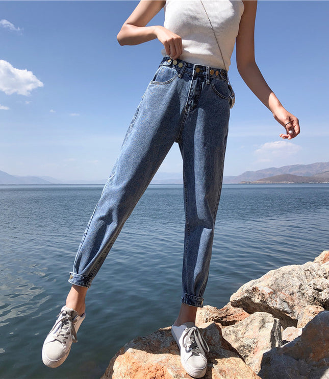 Women's Jeans Loose And Slim High Waist Cropped Trousers