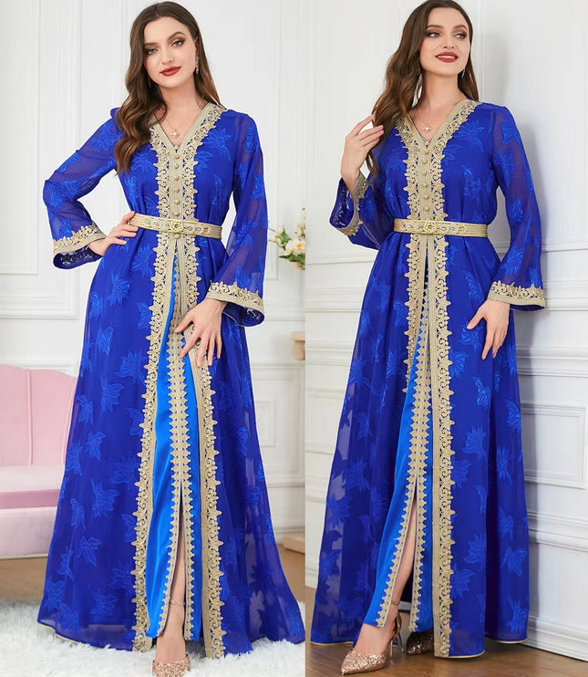 New National Style Embroidered V-neck Elegant Temperament Dress