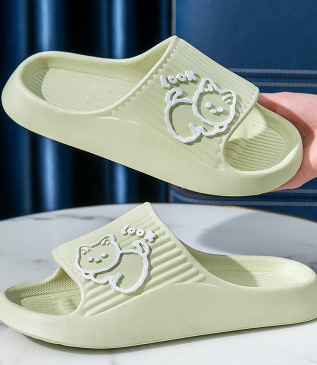 Cute Cat Slippers Summer Women Home Shoes Bath Thick Platform Non-Slip Slides Indoor Outdoor