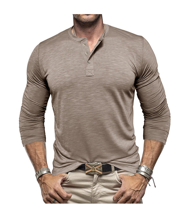 Men's Long-sleeved Henry Collar T-shirt