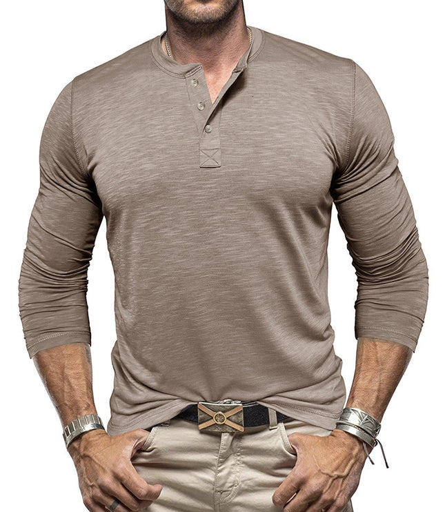 Men's Long-sleeved Henry Collar T-shirt