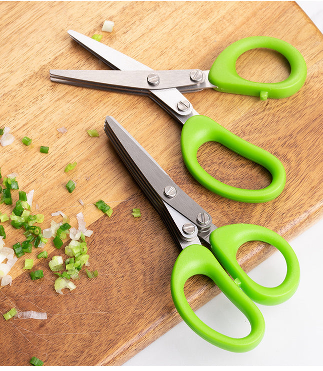 Multifunctional Multi-layer Green Onion Scissors Stainless Steel Onion Cutting Knife Herb Seaweed Spice Scissors Kitchen Scissor Kitchen Gadgets