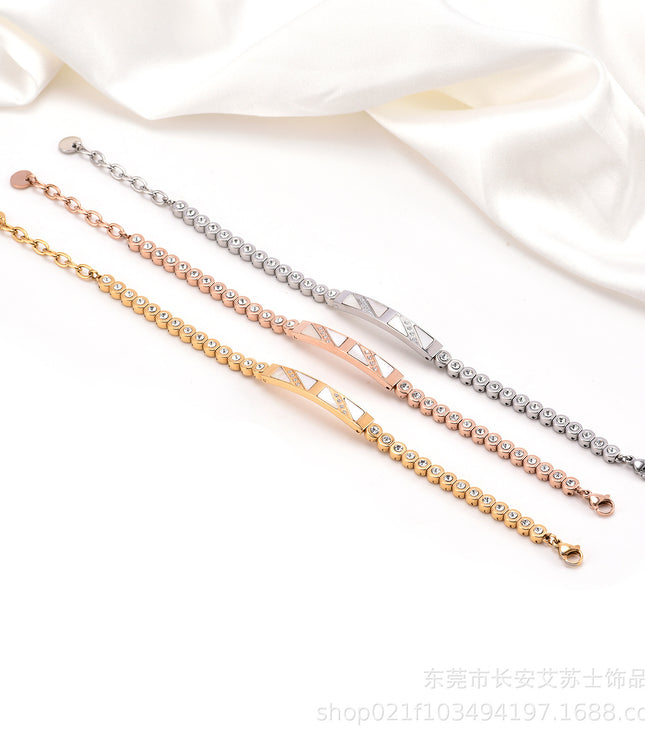 Unisex Geometric Titanium Steel Bracelet – Polished Finish in Steel, Gold, or Rose Gold