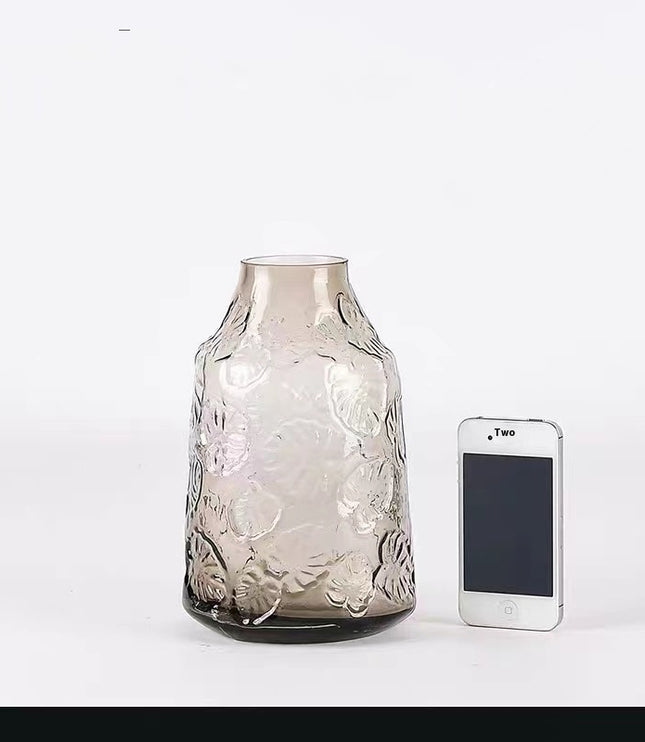 Embossed Green Glass Vase – Vintage-Inspired Elegance