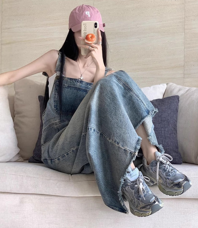 All-matching Retro Anti-aging Sleeveless Strap Dress Women's Spring And Summer Leisure Loose Slimming And Straight Denim Long Skirts