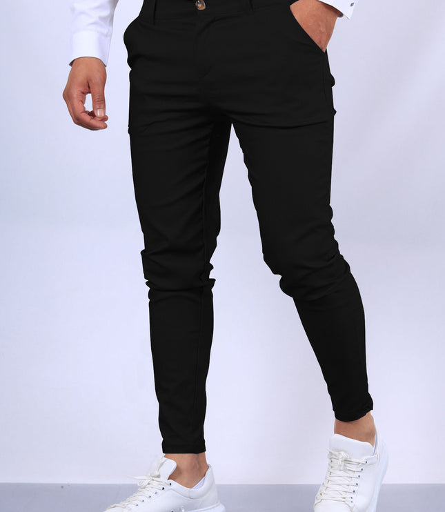Men's Slim Button Trousers Fashion Solid Office Versatile Long Pencil Pants