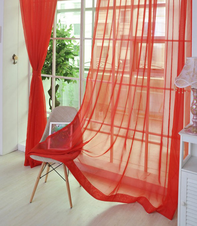 Solid Color Glass Mesh Curtains Transparent Color Ready-made Curtain Punch-free