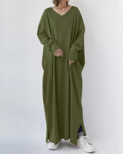 Women's Knitted Long Sleeve V-neck Swing Type Dress