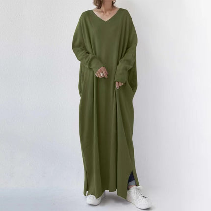 Women's Knitted Long Sleeve V-neck Swing Type Dress