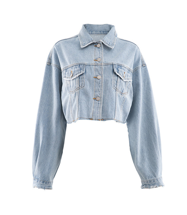 Autumn Europe And America Loose Short Distressed Denim Jacket