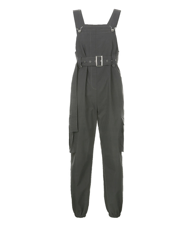 Loose Footband Casual Black Overalls
