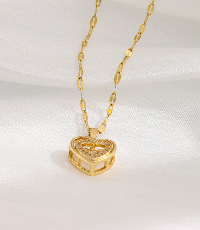 Women’s Love Heart Necklace – Durable Titanium Steel with Rose Gold Finish