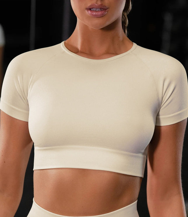 Seamless Yoga Sport Set Fitness Women Running Leggings Short Sleeve Tops