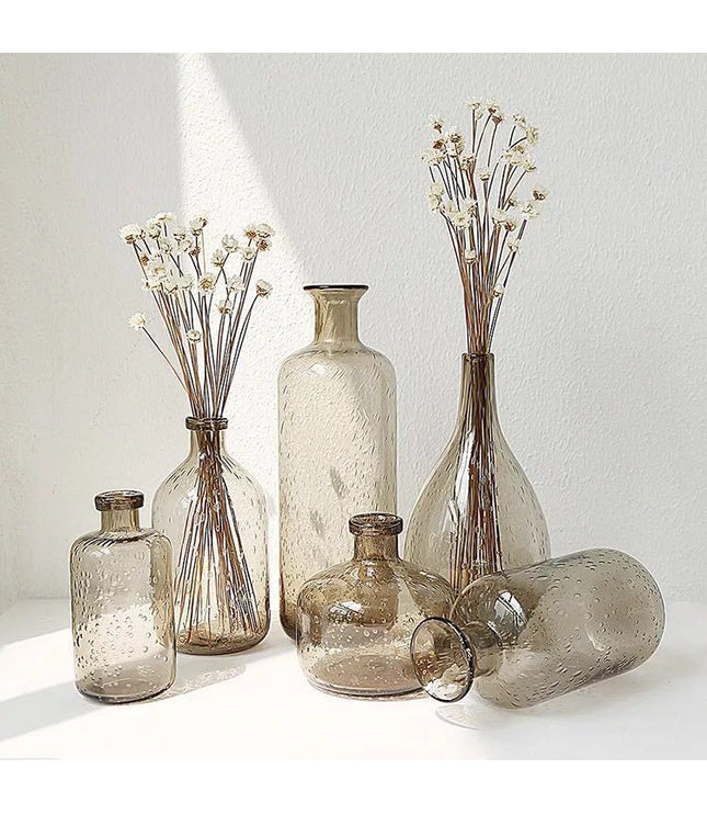Vintage Bubble Glass Vase Set – Decorative Minimalist Bottles