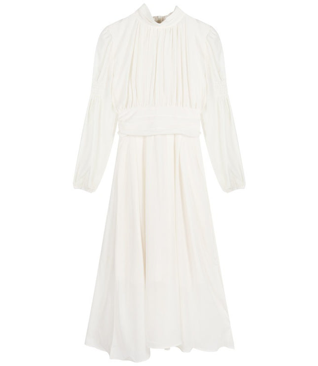 French White Half-high Collar Long Sleeves Dress