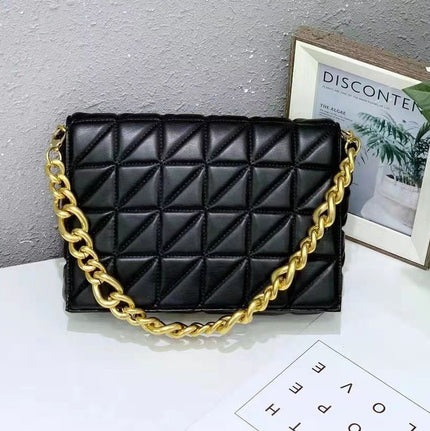 Large Underarm Bag Soft Leather Black Diamond Chain Bag