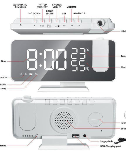 Fm Radio, Led Digital Smart Alarm Clock, Electronic Watch, Table Clock, Usb Alarm Clock With Projection Time, Snooze