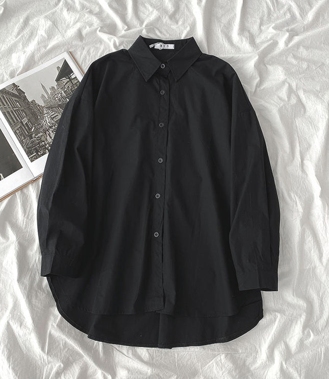 Shirt Black All-Match Student Loose Long Sleeves And Wear White Shirts For Women