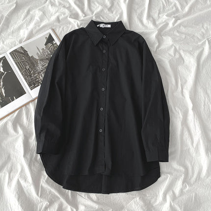 Shirt Black All-Match Student Loose Long Sleeves And Wear White Shirts For Women