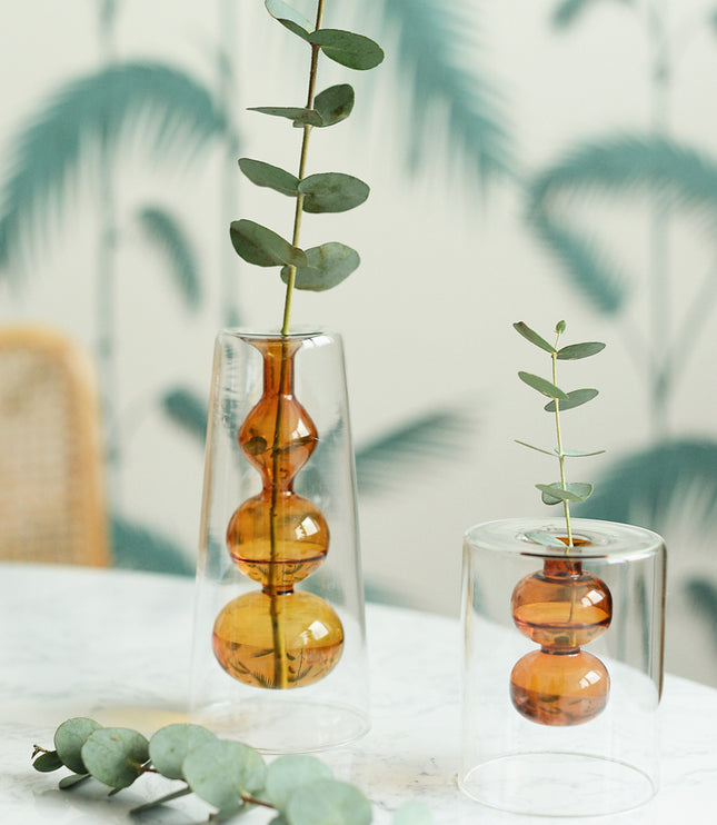 Retro Stained Glass Vase Gourd Hydroponic Flower Plant