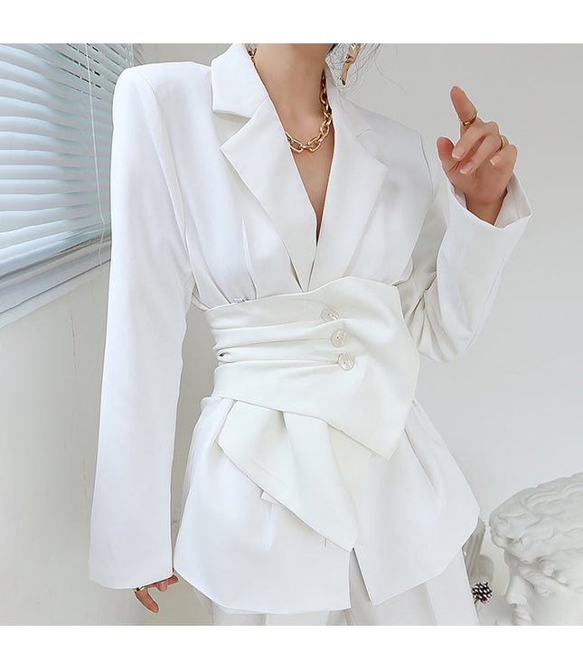 Temperament Commuting Show Slim Fragrance Korean White Slim Fit Single Breasted Suit Collar Coat Women'S Wear