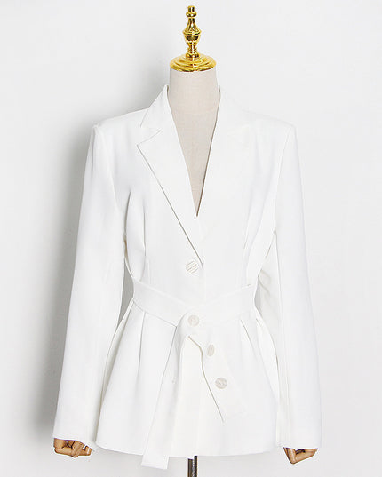 Temperament Commuting Show Slim Fragrance Korean White Slim Fit Single Breasted Suit Collar Coat Women'S Wear