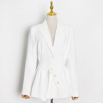Temperament Commuting Show Slim Fragrance Korean White Slim Fit Single Breasted Suit Collar Coat Women'S Wear