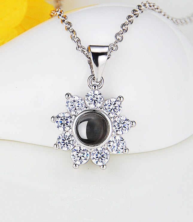 Custom Photo Name Projection Necklace Rose Gold Silver Color Clavicle Chain Personalized Sun Flower Shaped Pendant Jewelry