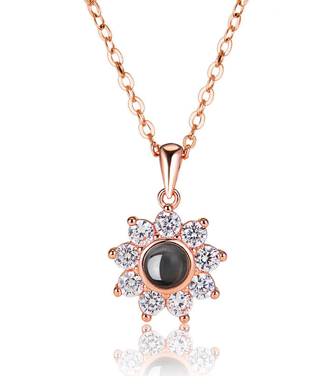 Custom Photo Name Projection Necklace Rose Gold Silver Color Clavicle Chain Personalized Sun Flower Shaped Pendant Jewelry