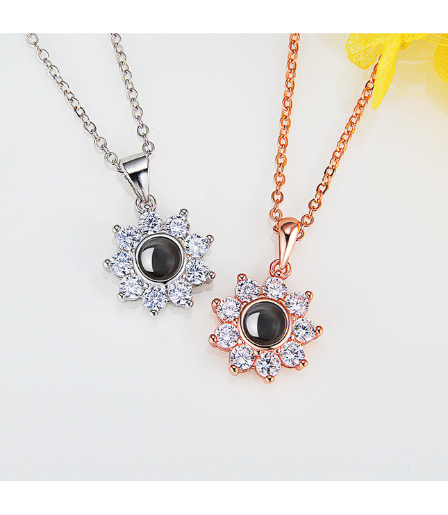 Custom Photo Name Projection Necklace Rose Gold Silver Color Clavicle Chain Personalized Sun Flower Shaped Pendant Jewelry