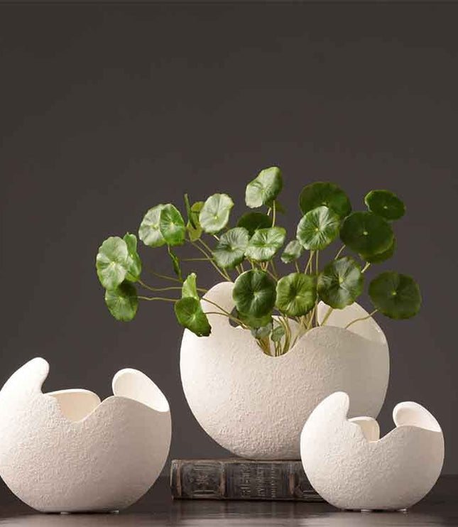 Simple white ceramic vase decoration