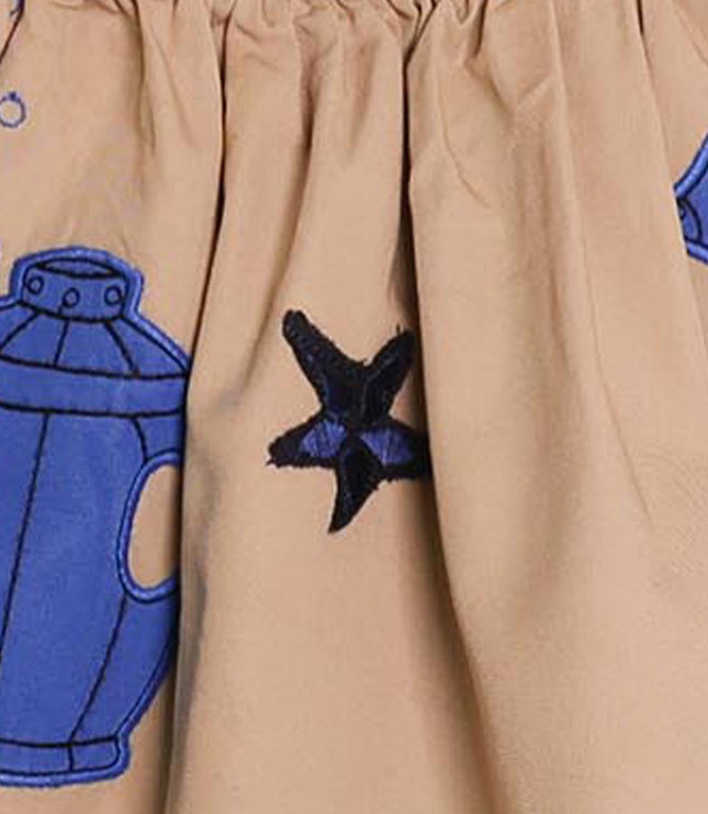 MAGIC MENDING PRELOVED Beige Cotton Skirt with Submarine, 2 years