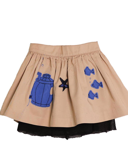 MAGIC MENDING PRELOVED Beige Cotton Skirt with Submarine, 2 years