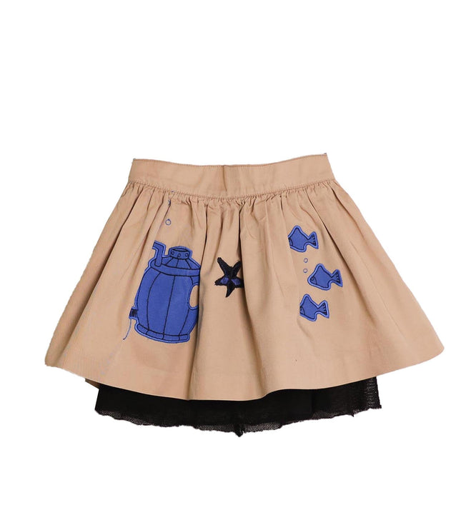 MAGIC MENDING PRELOVED Beige Cotton Skirt with Submarine, 2 years