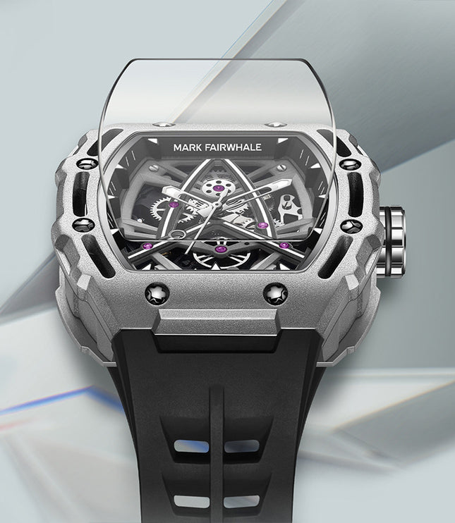 Men's Barrel-shaped Hollow Automatic Mechanical Watch