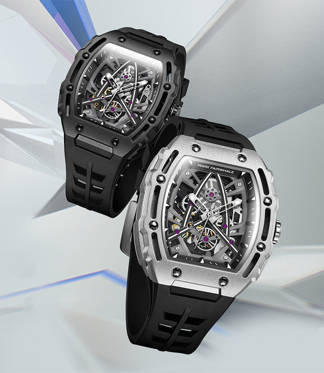 Men's Barrel-shaped Hollow Automatic Mechanical Watch