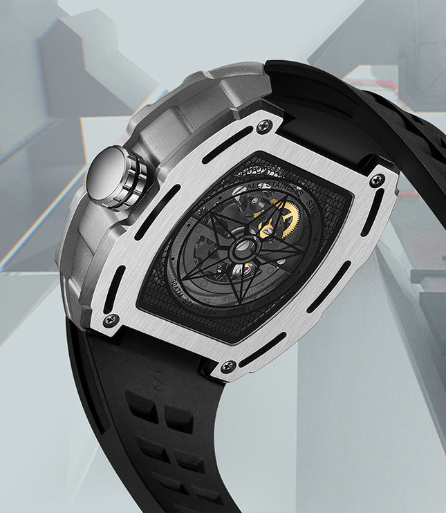 Men's Barrel-shaped Hollow Automatic Mechanical Watch