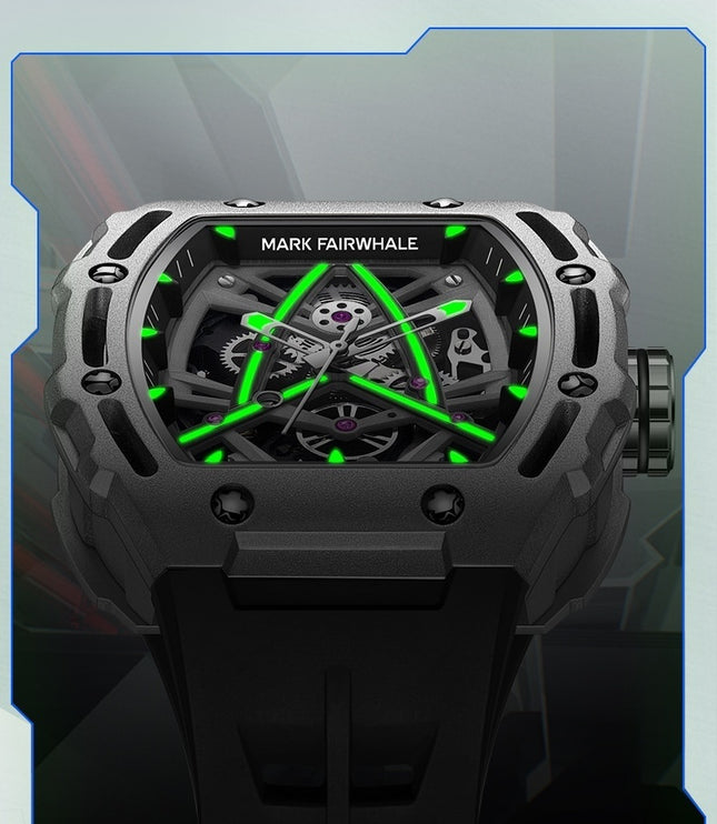 Men's Barrel-shaped Hollow Automatic Mechanical Watch