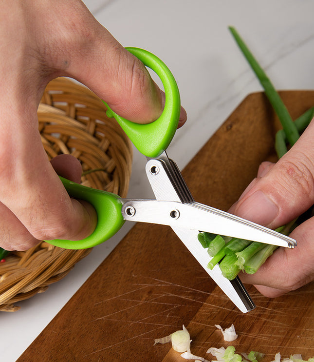 Multifunctional Multi-layer Green Onion Scissors Stainless Steel Onion Cutting Knife Herb Seaweed Spice Scissors Kitchen Scissor Kitchen Gadgets