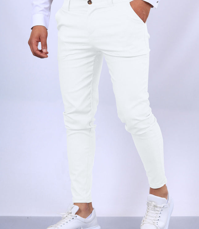 Men's Slim Button Trousers Fashion Solid Office Versatile Long Pencil Pants
