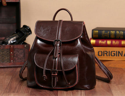 Korean Style Cowhide Pocket Pull-belt Backpack