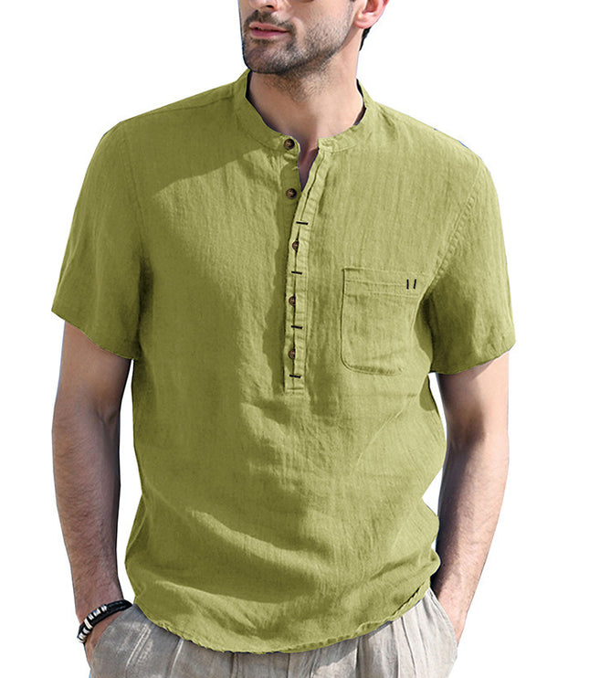 Men's Fashion Casual Solid Color Short-sleeved Shirt