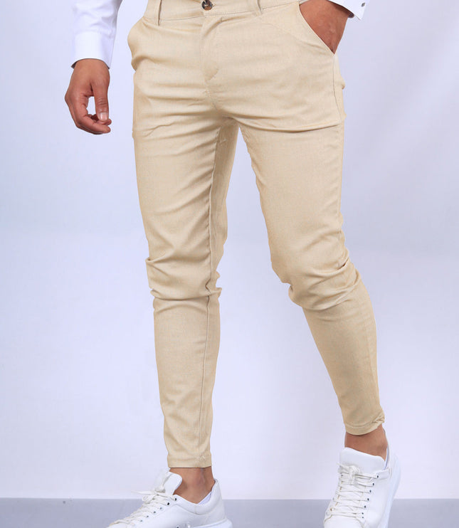 Men's Slim Button Trousers Fashion Solid Office Versatile Long Pencil Pants