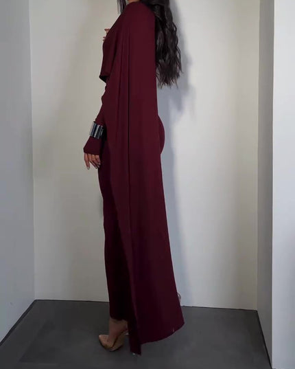 Brown Turtleneck Long-sleeved Slim Dress