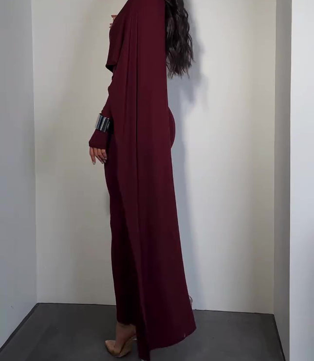 Brown Turtleneck Long-sleeved Slim Dress