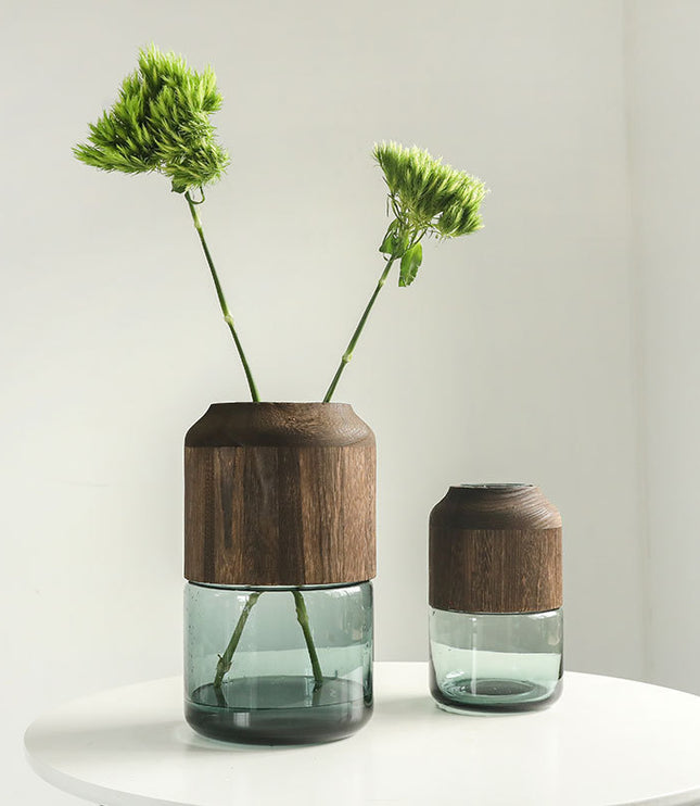 Nordic Glass Vase with Solid Wood Lid