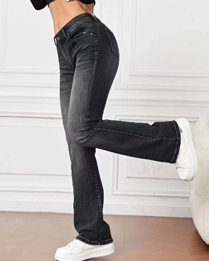Denim High Waist Loose And Slimming Bootcut Trousers